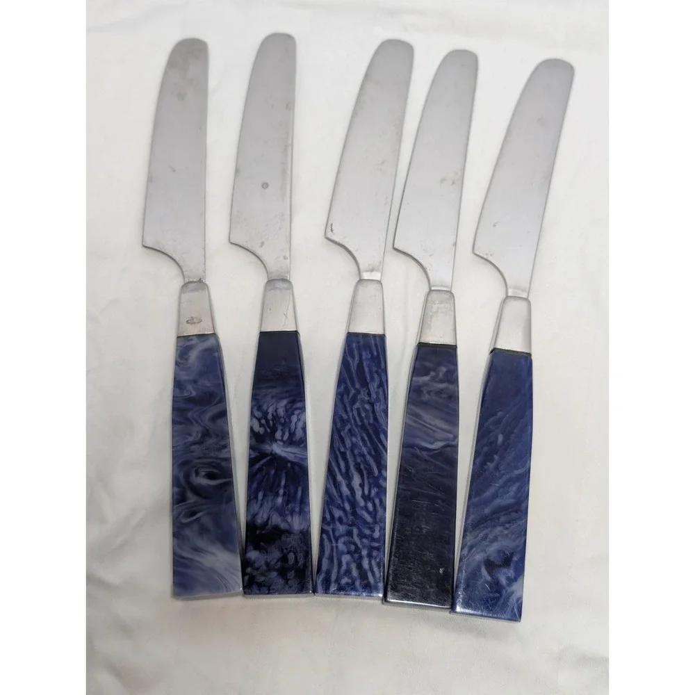 28 Pc MCM Supreme Cutlery Lucite Stainless Flatware Japan RARE Blue White Marble